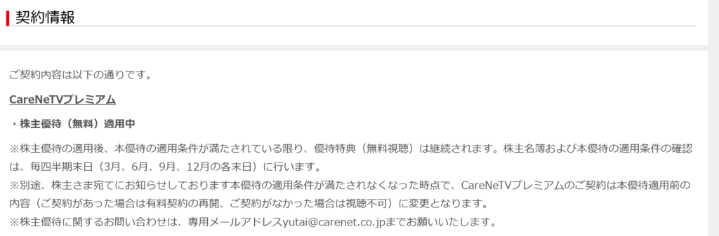 ケアネット株主優待適用